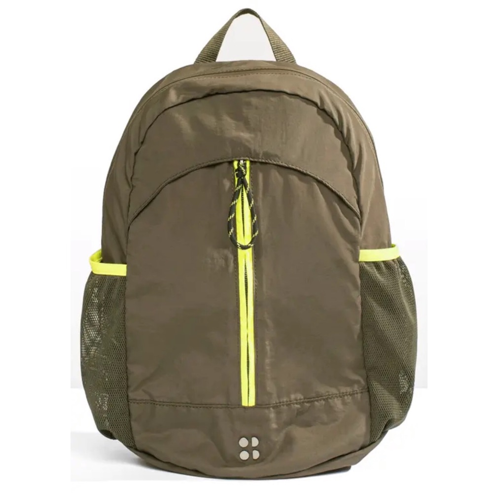 Sweaty Betty Olive Backpack with Neon Yellow Trim